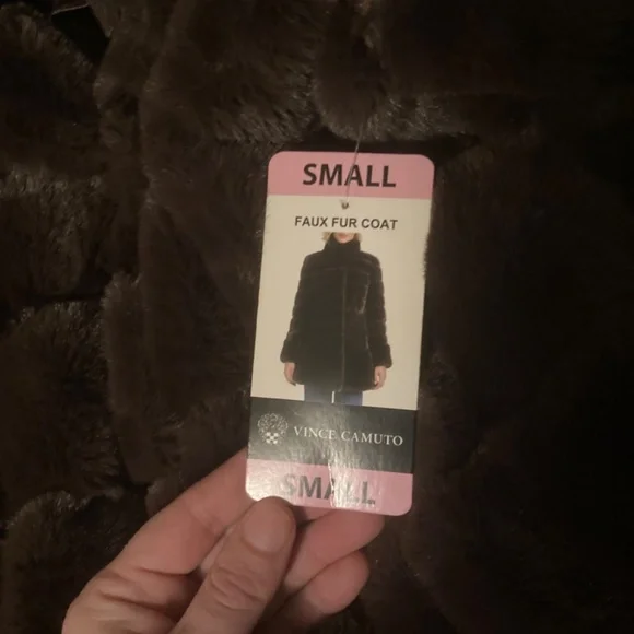 vince camuto faux fur coat chocolate brown spring easter - Picture 5 of 8